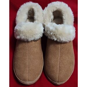 Propet Faux Fur Lined Suede Indoor/Outdoor Slippers Camel 7